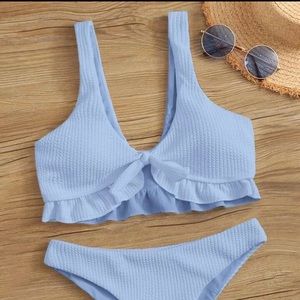 Shein Rib Ruffle Knot Front Bikini Swimsuit